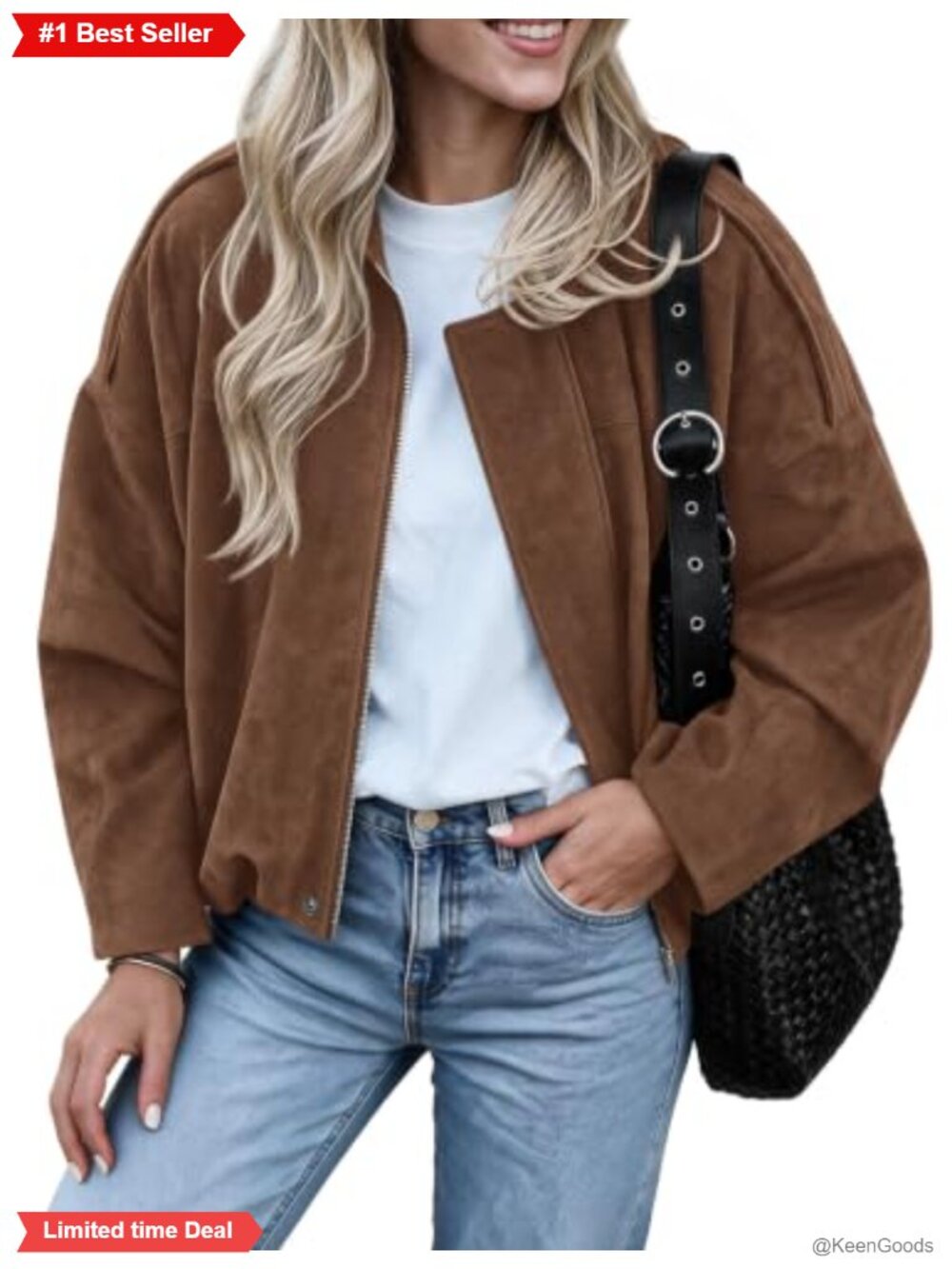 Faux Suede Cropped Bomber Jacket Batwing Sleeve Zip Up Western Fall